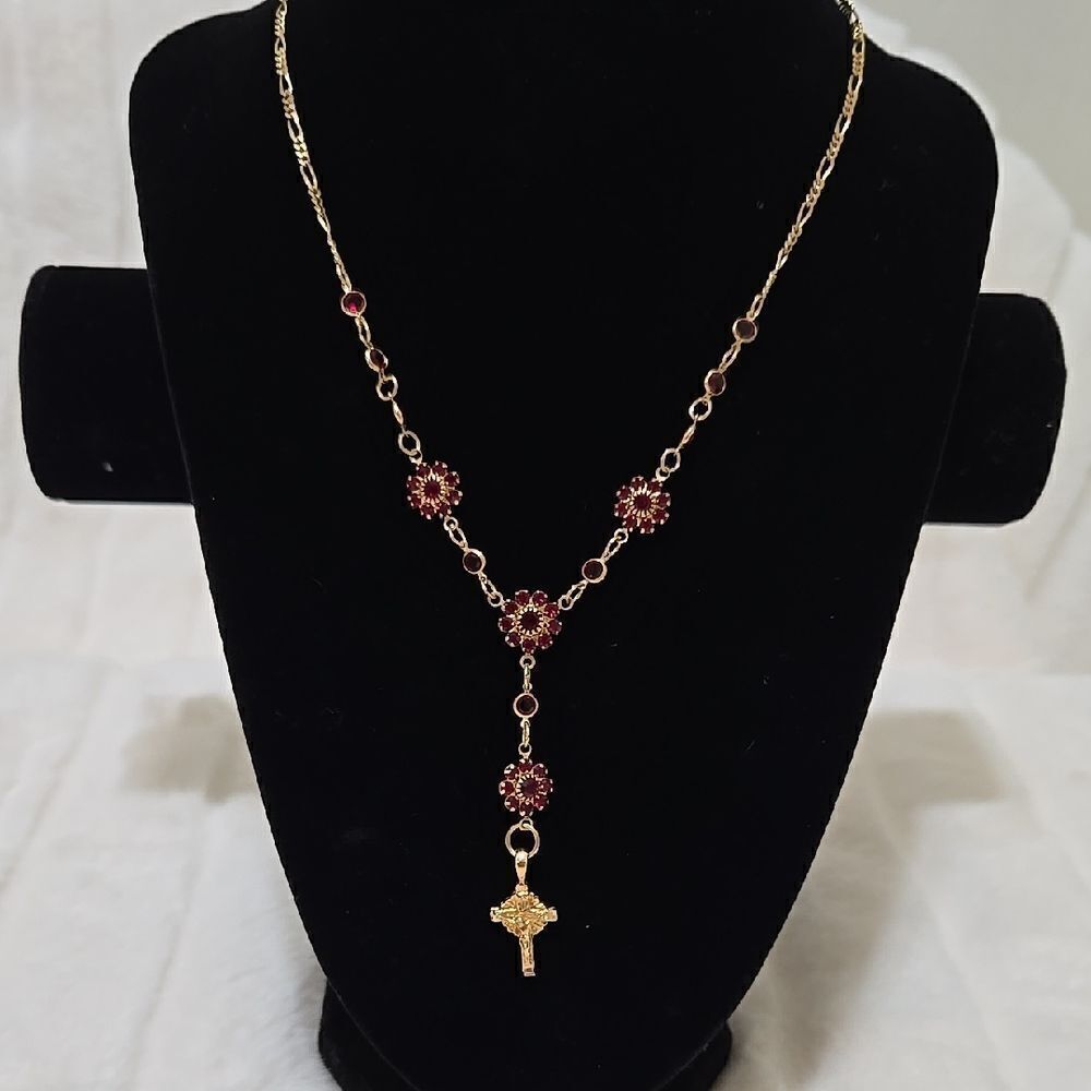 Gold and Red Austrian Crystal Necklace